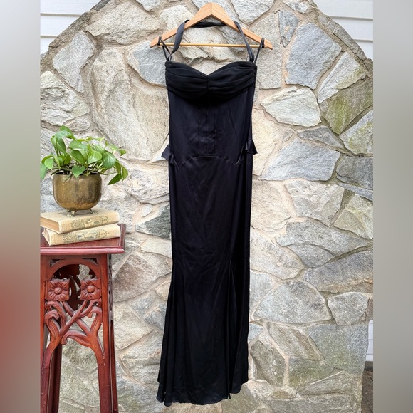Vera Wang Black Silk Corset Satin Peplum Long Evening Dress size 6 - Picture 1 of 13